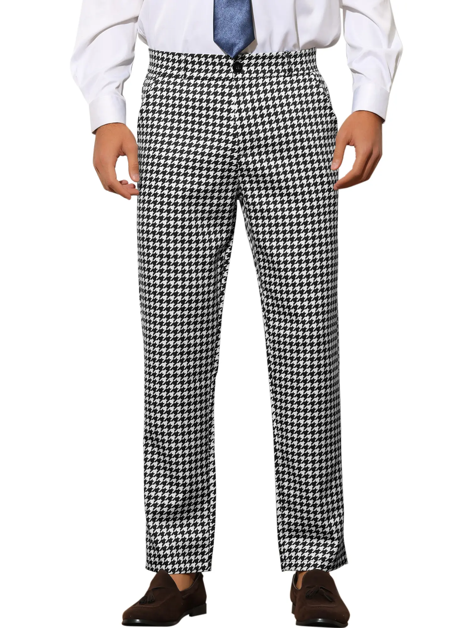 INSPIRE CHIC Houndstooth Dress Pants for Men's Flat Front Checked Pattern Plaid Trousers