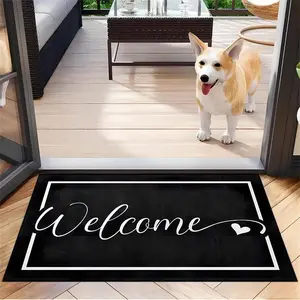 Welcome Letter Pattern Door Mat, Non-slip Easy Cleaning Entrance Mat, Decorative Carpet for Home Bathroom Kitchen Holiday Decoration