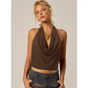 Glamine Grunge Punk Sexy Deep V Vintage Sling Open Back Draped Neck Women Tank Top
