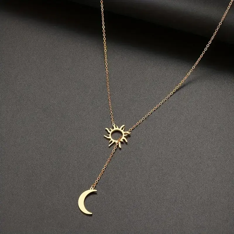 Women's Elegant Copper Sun and Moon Pendant Necklace with Zircon - Simple Design Collarbone Chain Jewelry for Birthday, Valentine's Day, Mother's Day, Casual Occasions