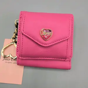 Juicy Couture Women's Pink Heart Charm Compact Wallet with Gold Chain Strap