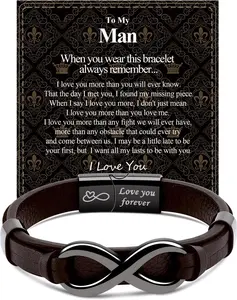 Mens Infinity Knot Bracelet, Christmas  for Him To My Man/Son/Dad Leather Bracelet I Love You Mens Bracelet Mens Birthday  Boyfriend Husband Couple