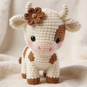 Cute Cow Crochet Kit for Intermediate Beginners, DIY Amigurumi Craft Set, Soft Yarn, Hooks, Tutorial, Perfect Gift for Adults