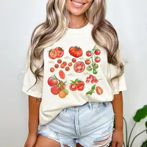 comfort s Tomato T-Shirt, Vintage Garden Fruit Print, Cottagecore Clothing Summer Wear Gift, , Garden T Shirt, Casual Graphic Shirt