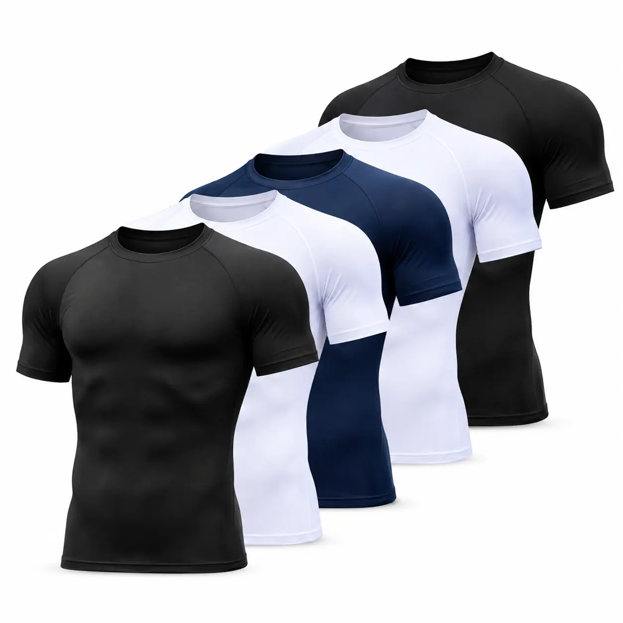 5 Pack Men's Compression Shirts Short Sleeve, Quick Dry Athletic Workout Shirts, Breathable Moisture Wicking Base Layer Tops for Gym, Running, Basketball, Football & Training