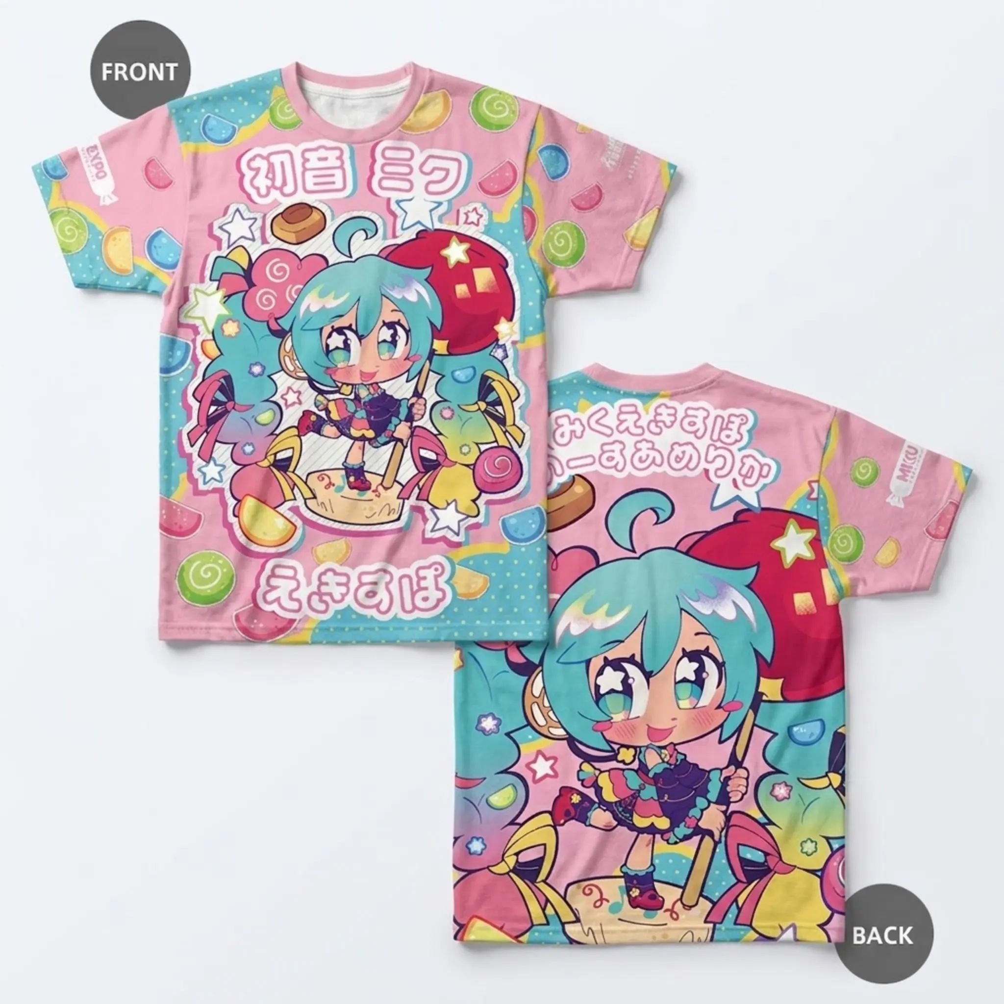 Unisex Menswear Round Neck Full Graphic T-Shirt - Anime Vocaloid All Over Print Casual Top, Kawaii Miku Expo Concert Streetwear for Men Women, Japanese Style S-3XL, Tshirt, Personalized