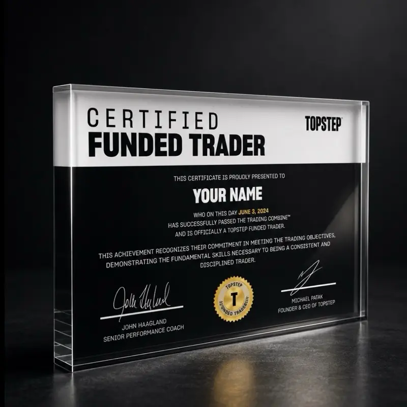 Personalised Funded Prop Trader Award Thick Custom Acrylic Plaque with Custom Certificate, Home Decor Wall Frame Artwork Print, Trading Success Gift for Prop Firm Challenge Winners