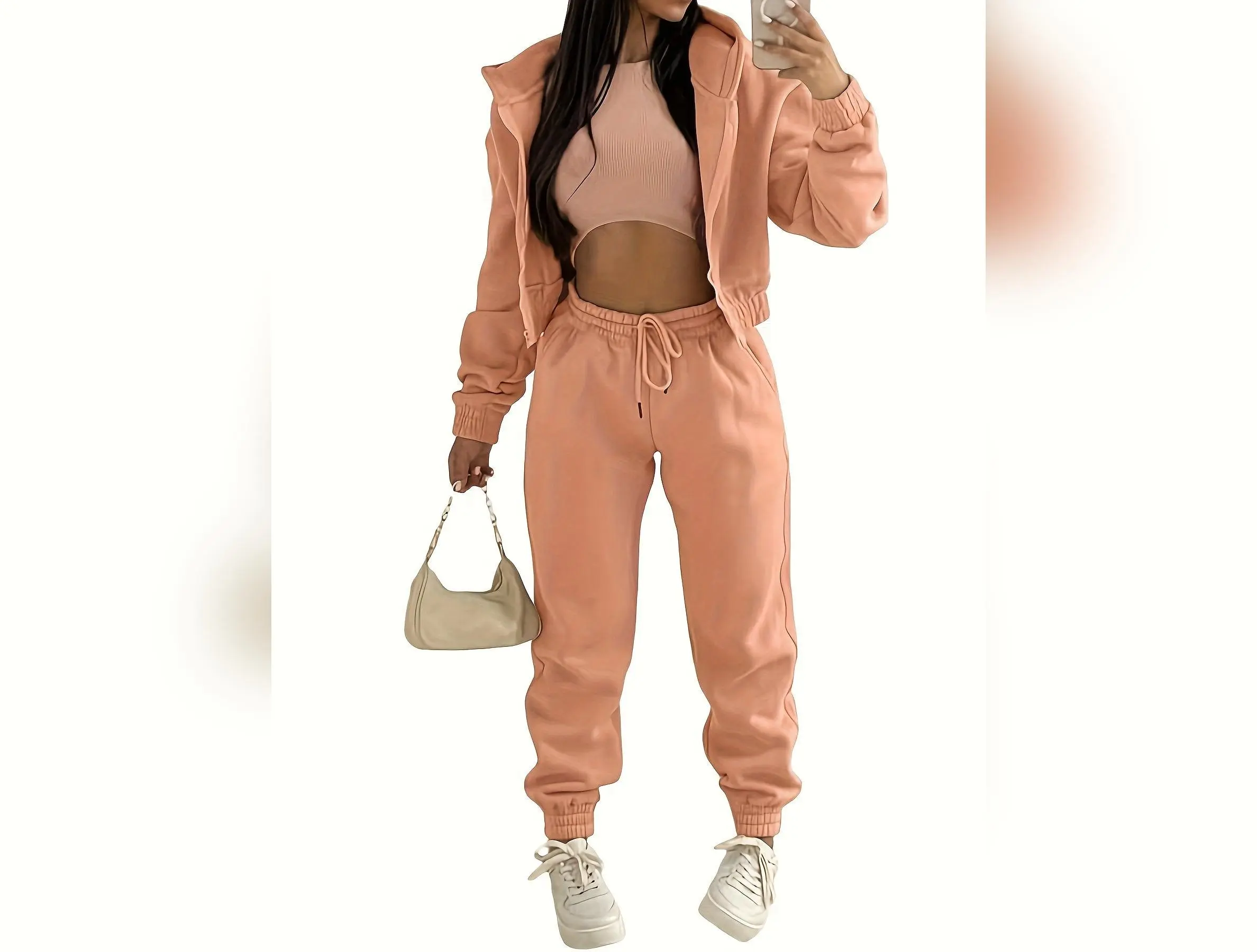 Sweatsuits For Women Set 3 Piece Outfits Zip Up Hoodie Sweatshirt Crop Tank Top Jogger Sweatpants Tracksuit