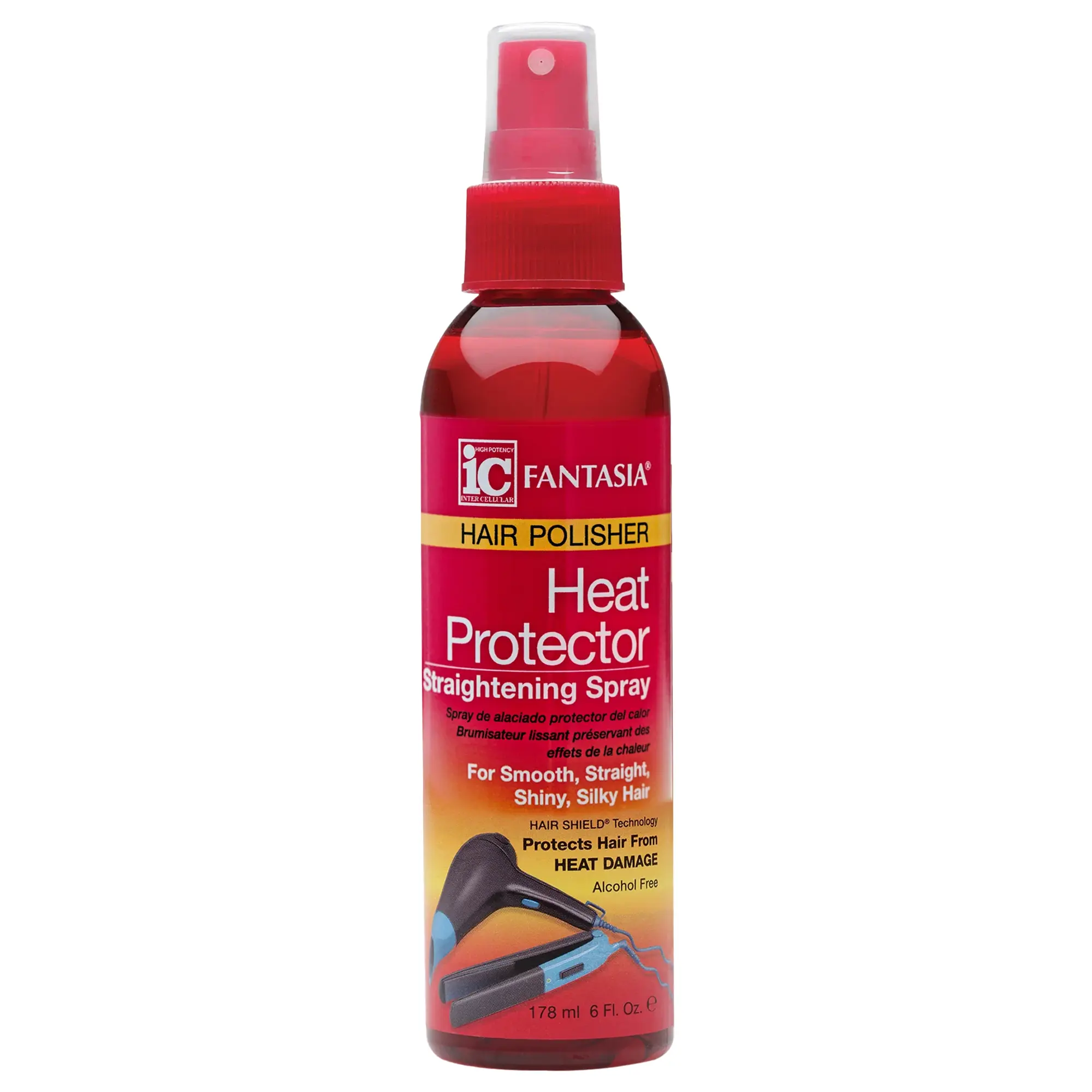 Fantasia IC Haircare Lightweight Heat Protectant Spray for Hair, 6 oz Compact Heat Shield, Anti-Frizz, Silky Shine, Smooth Finish for Flat Iron, Blow Dryer, Heat Protectant For Hair