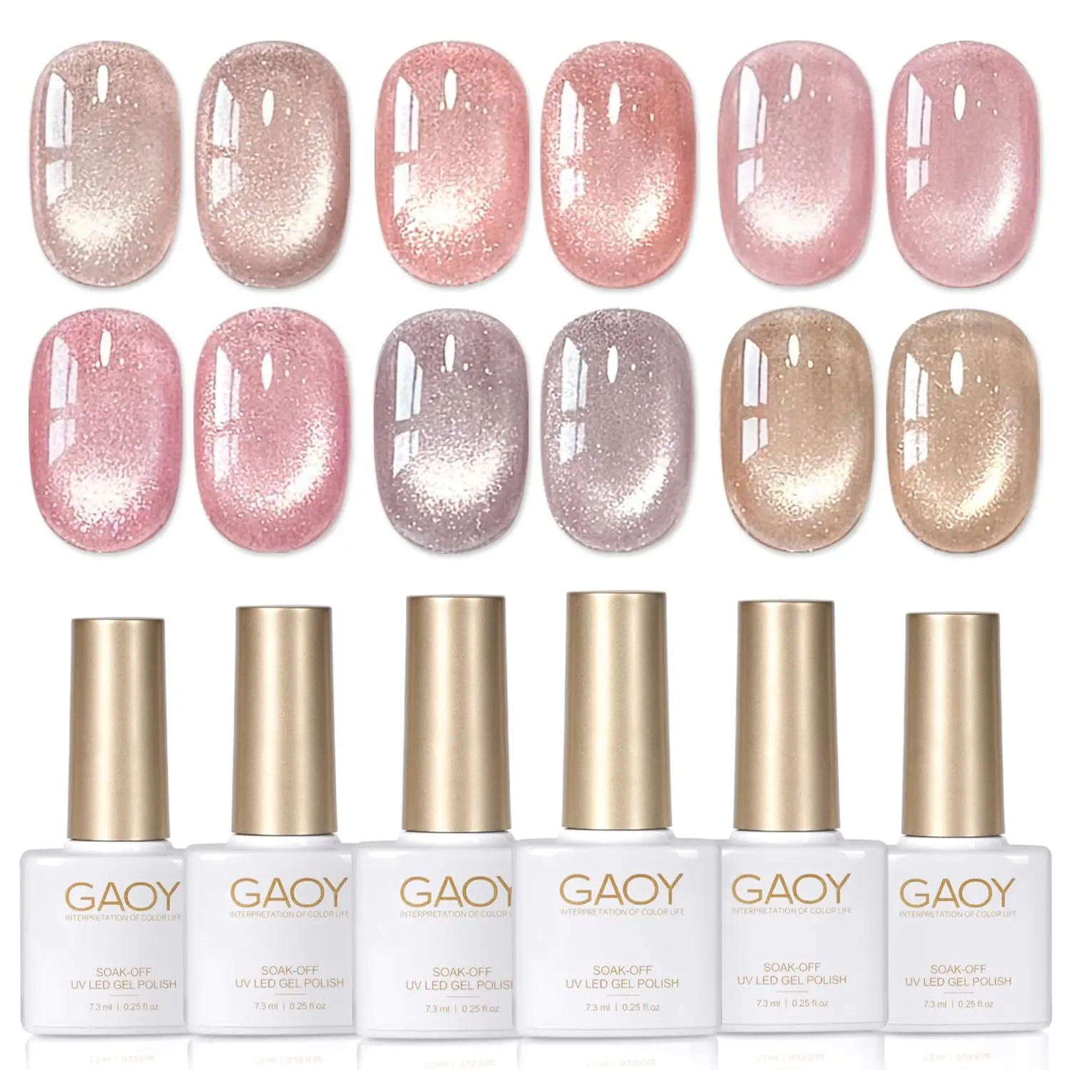 GAOY Pink Ocean Cat Eye Gel Nail Polish Set with Magnet for Holographic Cat Eye, Salon Gel Manicure and Nail Art DIY at Home