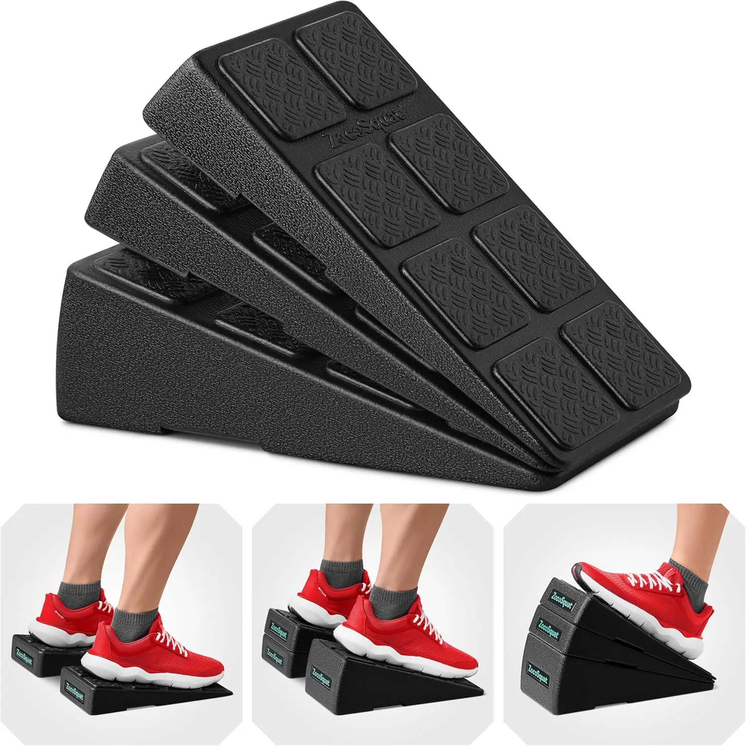 Squat Wedge - Squat Wedge Block 520 LBS Weight Capacity - Calf Stretcher Slant Board for Calf Stretching - Set of 3 Yoga Blocks