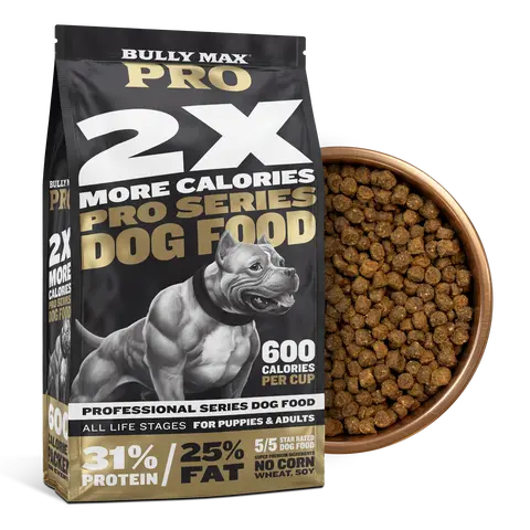 Bully Max Pro 2X Pro Series Dry Dog Food - 4 lbs, 31/25 High Cal, 600 Calories/Cup Chicken Kibble - All-Natural Ingredients, Probiotics for Gut Health - Weight Gain & Muscle Building for Dogs