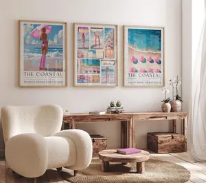 Trendy Coastal Cowgirl Beachy Wall Art, Cowgirl Boots Print, Preppy Pink Blue Coastal Matchbox Poster, Girl Dorm Decor, Gift for Her, Unframed