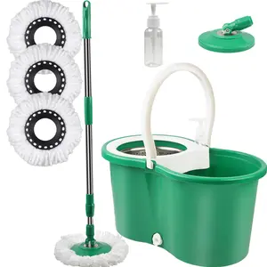 Spin Mop and Bucket with Wringer Set, 360° Spinning Mop Bucket System with 3 Microfiber Mop Replacement Heads, Adjustable Handle for Floor Cleaning (Green)