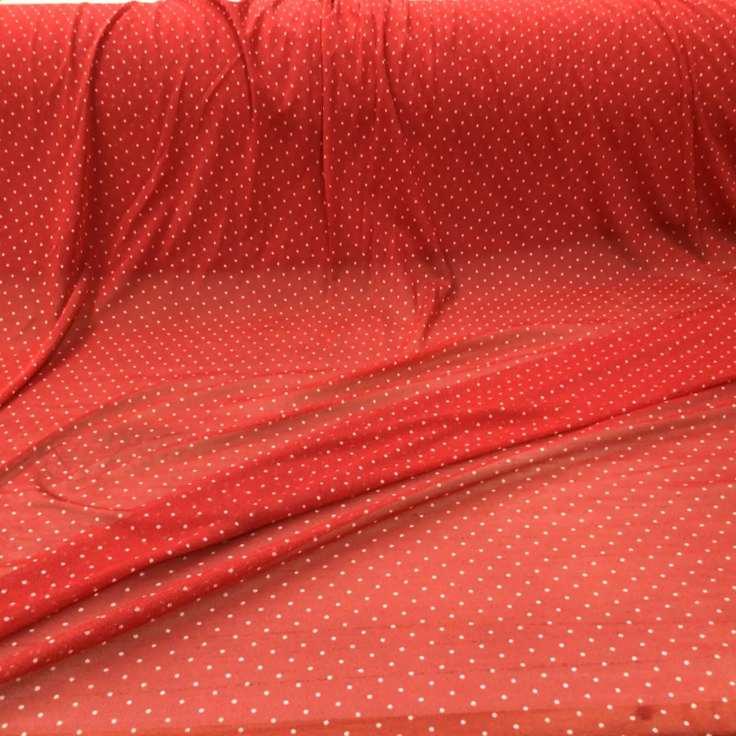 PowerNet Stretch Mesh Nylon Spandex Sheer Red Printed White Dots Z506