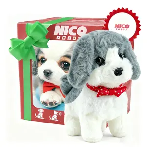 2025 New Gray-Brown Two-Tone Robot Dog Plush Toy Smart Walking, Free Movement, Barking Interaction + Tail Wagging Cute Companion Toy for Holiday Gifts