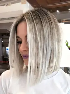 14 Inch Blonde Short Straight Wigs for Women, Gorgeous Fluffy Wigs with Curtain Bangs, Glueless Hair Wigs, Synthetic Full Machine Wigs for Party, Daily Use