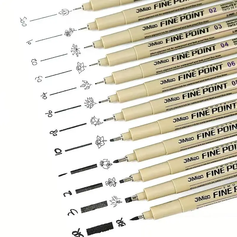 12pcs Hand-paint Needle Pen Set, Micro Fineliner Drawing Art Pen, Art Supplies For Sketching Drawing Painting