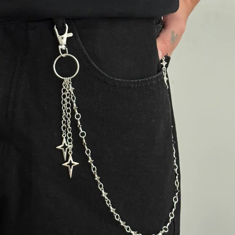 Men's Hollow Star Pendant Fringe Pants Chain Alloy Metal Chain for Jeans, Fashion Metal Accessory, Hip-Hop Punk Style Trouser Chain, Vintage Jewelry Gift