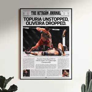 2025 UFC 317 Topuria vs. Oliveira Poster, UFC Fighter Wall Art, MMA , Sports Newspaper Front Page Poster