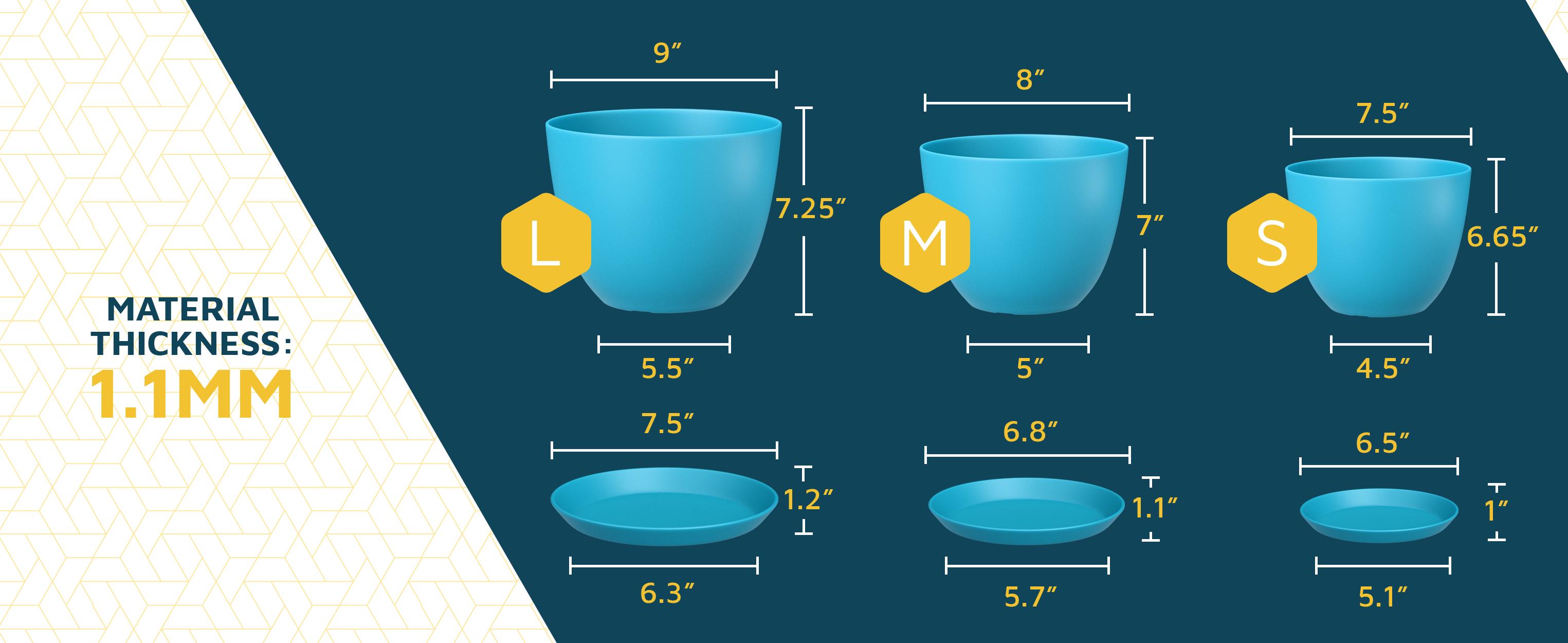 Plant Pots with Drainage Holes & Saucers 3 Pack, Indoor & Outdoor Stackable Space-Saving Planters for Houseplants & Flowers, (7", 6.7", and 6" Inches), Durable & Weatherproof Materials