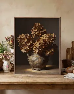 24" X 30" Dried Hydrangeas In Vase