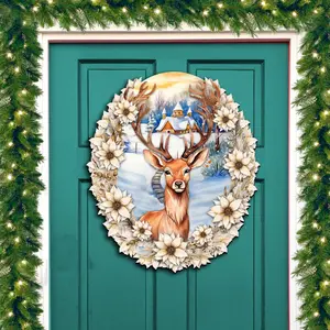 Designocracy 8611065H 24 x 18 in. Majestic Forest Deer Holiday Christmas Door Decor