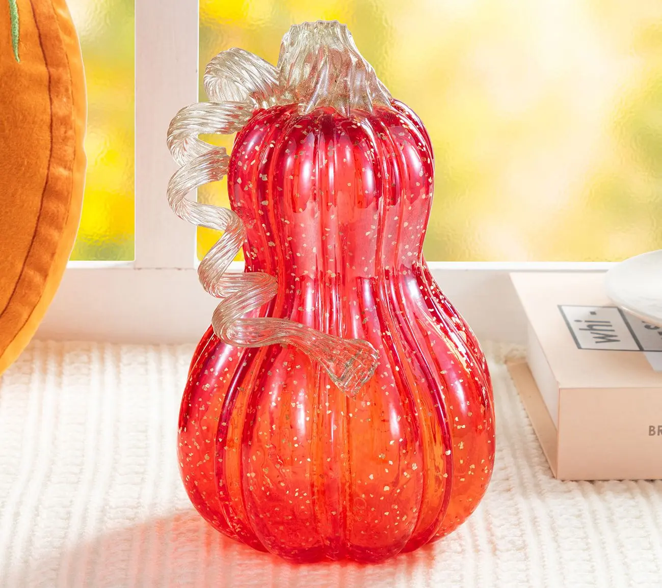 Glitzhome 8.5"H Fall Glass Fall Harvest Gourd with Glitter