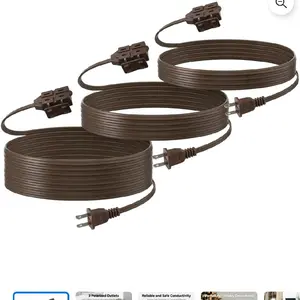 6/9/12 Ft Indoor Extension Cord, Brown, 3 Outlets with Safety Cap Included, 2 Prong Polarized Plug, Perfect for Homes, Offices, and Kitchens, 3 Variety Pack