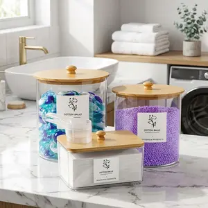 3pcs Large Capacity Laundry Room Organization Storage Organizer Jar Set, Clear Acrylic Laundry Detergent Container Canister with Scoops & Labels, Laundry Jars for Powder Dryer Balls Scent Boosters