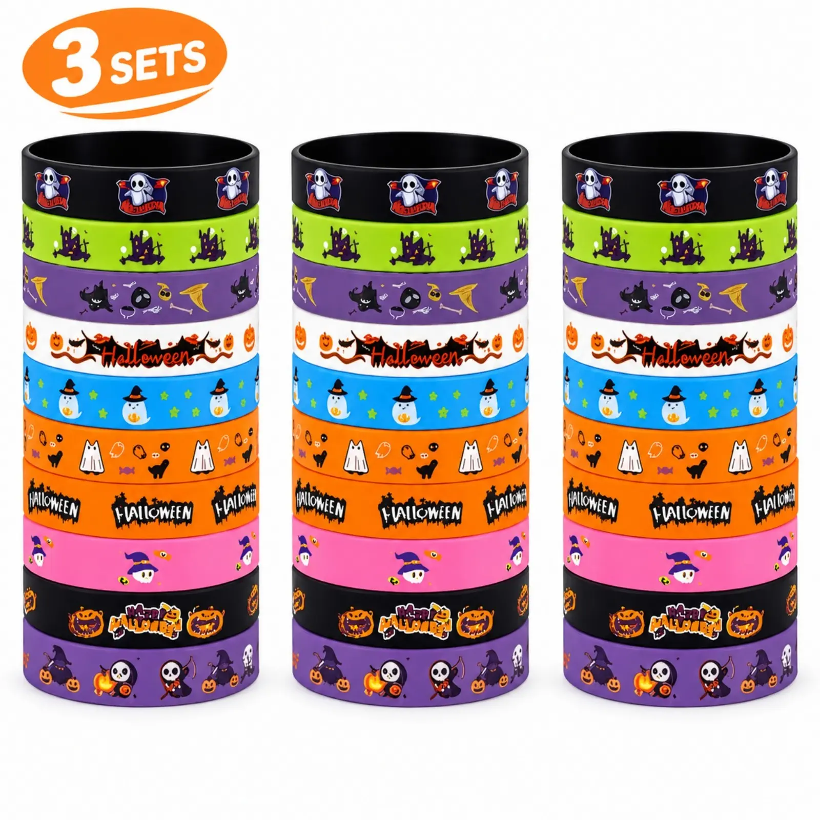 30 Pcs Halloween Rubber Bracelets Silicone Wristbands Party Favors Goodie Bag