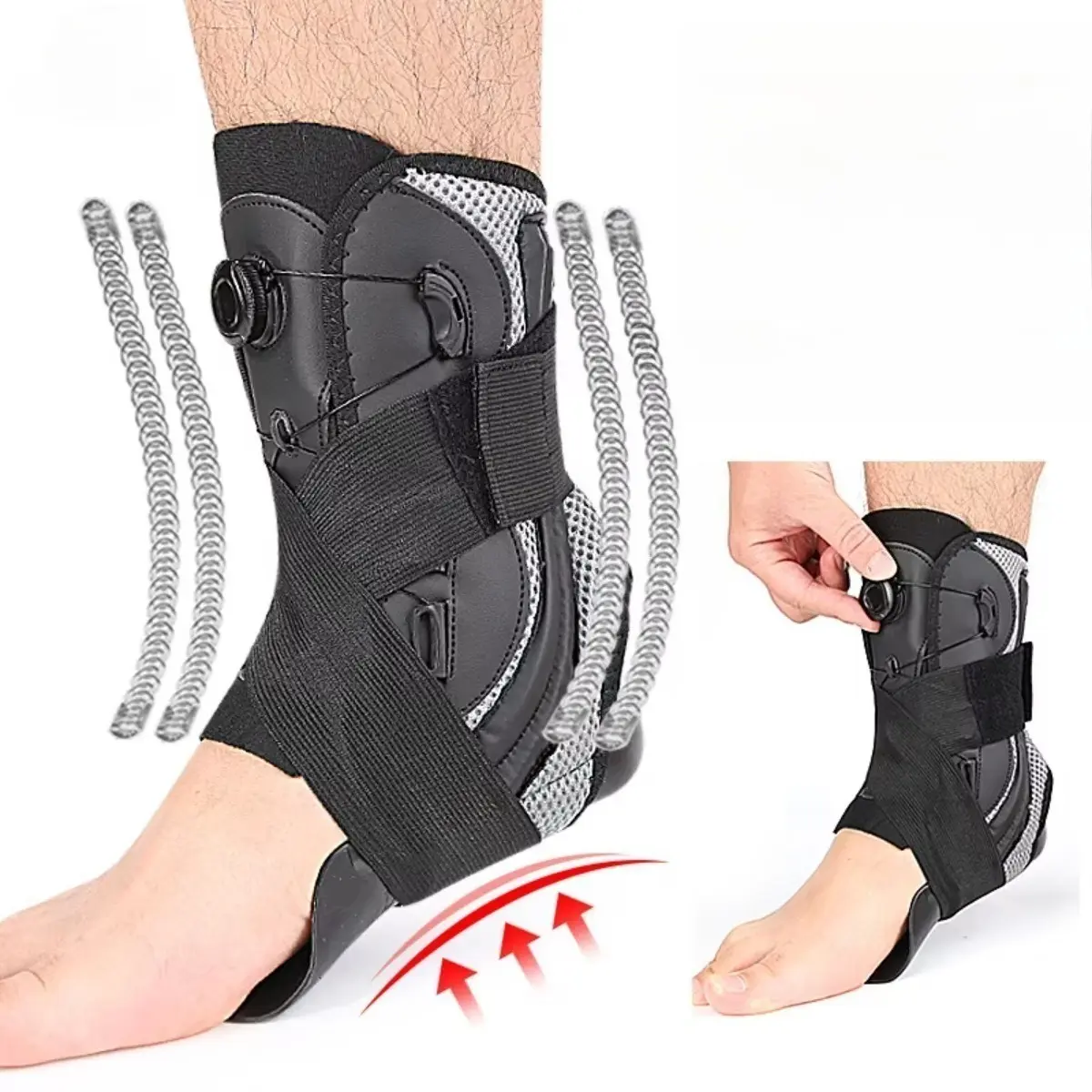 Athletic Ankle Brace Support for Men & Women, Tear-Resistant Neoprene Open Heel Stabilizer with Adjustable Knob Compression and Hook & Loop Straps for Injury Recovery