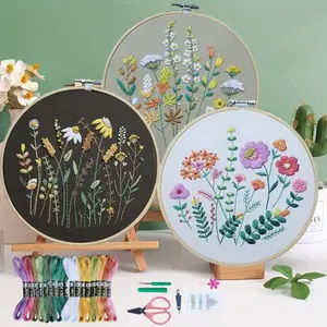 3 Pack Beginner Embroidery Kits for Adults, DIY Starter Set with Stamped Flower Designs, Embroidery Hoop, Colorful Threads, Tools