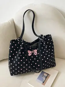 Women's New Large Capacity Polka Dot Bow Design Tote Bag, Handheld Shoulder Bag, Casual Commuter Bag for Daily Outing, Office Commute, Fashionable and Practical