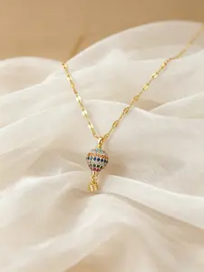 Hot Air Balloon Necklace for Women - Dainty Rainbow Multicolor CZ Cubic Zirconia Pendant Necklace, Adjustable Chain, Cute Travel Adventure Birthday Gift Jewelry for Girls