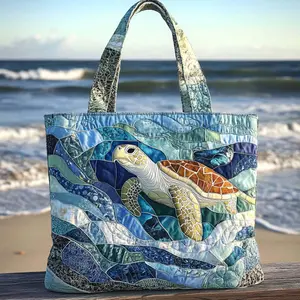 Women's Elegant Casual Handbag with Sea Turtle Mosaic Print, Trendy Coastal Vibe Shoulder Bag for Beach & Outdoor Use, Fashionable Purse