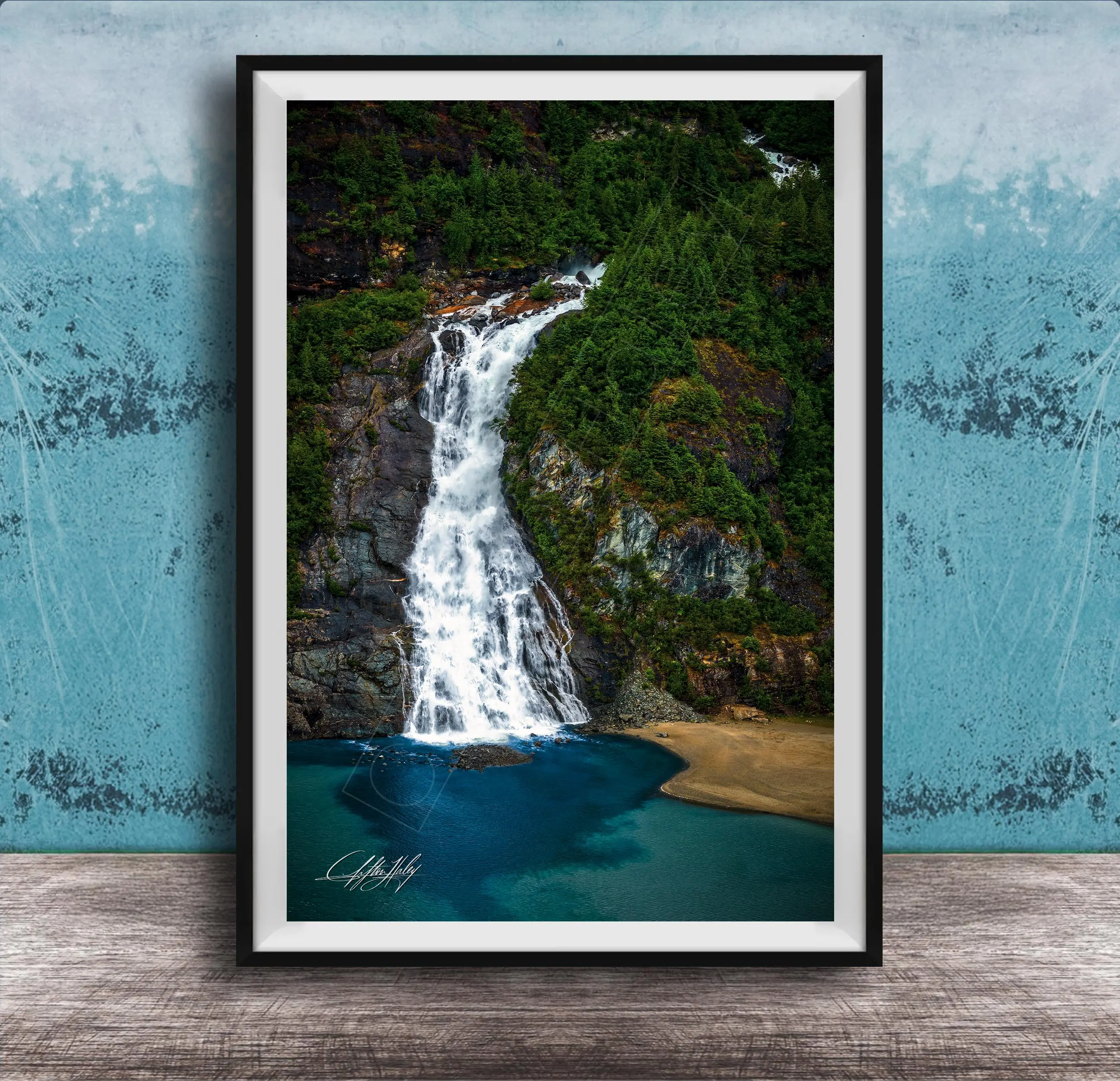 Alaska Waterfall Wall Art – Nugget Falls Rustic Nature Decor With Glacier Landscape