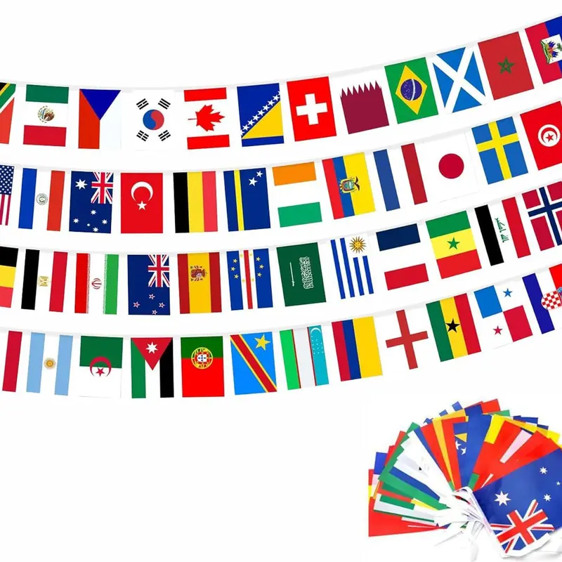 Patriotic Bunting Banner - 48 Qualified Polyester String Pennants (5.5x8.3in, 47ft) Water-Resist Outdoor Flags for 2026 International Soccer Tournament, Stadium Look Home Garden Watch Parties Decor