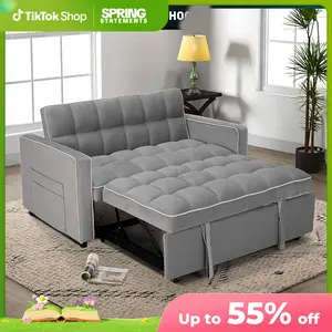 EBELLO 3-in-1 Convertible Velvet Sleeper Sofa Bed | Modern Loveseat Futon with Side Storage Pockets for Small Space, Grey&White Sofa Sets Upholstered Sofa
