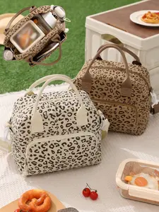 1Pc Large Capacity Leopard Print Lunch Bag, Portable Ice Pack, Multi-Functional Handheld Shoulder Bag, Adjustable Strap, Fashion Style, Lunch Cooler Bag, Durable Lunch Bag, Reusable Lunch Bag
