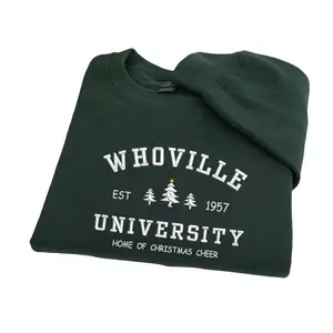 Embroidered Whoville University Sweatshirt - Cozy Christmas Sweater - The Grinch