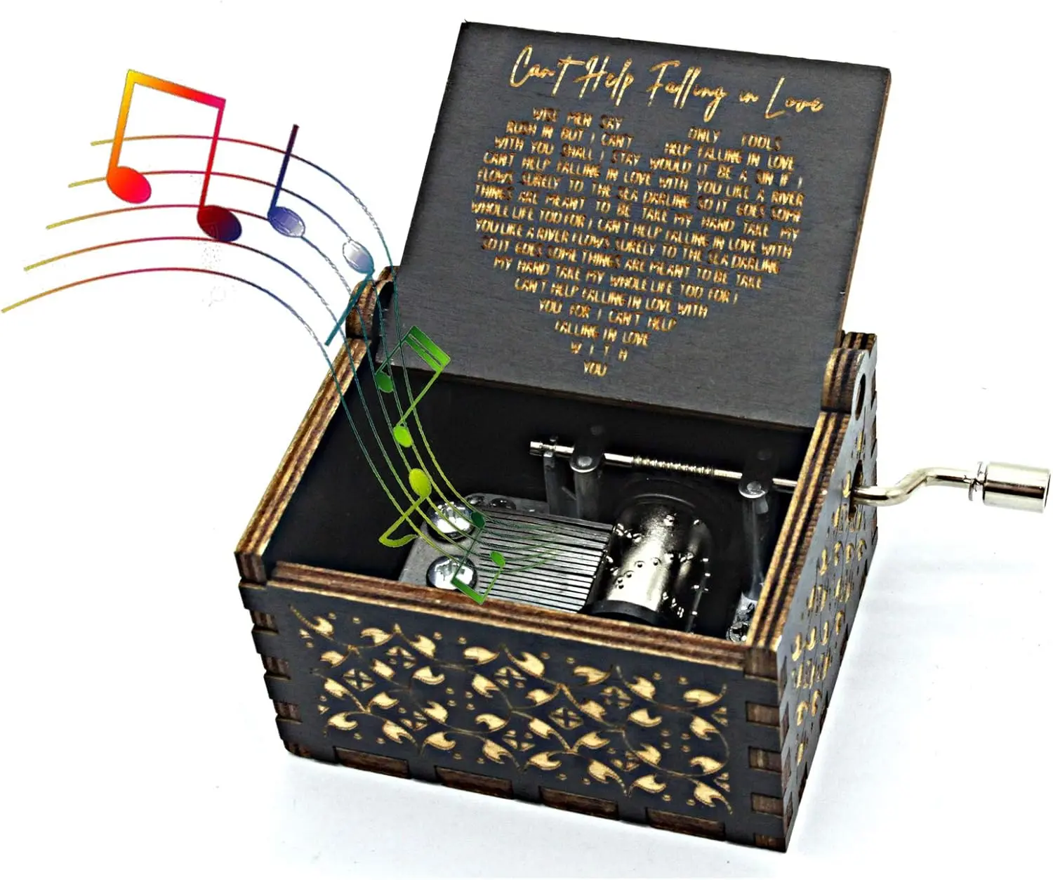 Can't Help Falling in Love Wood Music Box, Antique Engraved Musical Boxes Case for Love One Wooden Music Box - Gifts for Lover, Boyfriend, Girlfriend, Husband, Wife