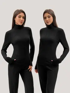 TELALEO Women's Knit Turtleneck Fleece Lined Thermal Top, Soft Warm Pullover Sweater for Winter, Stretchy Long Sleeve Slim Fit Base Layer