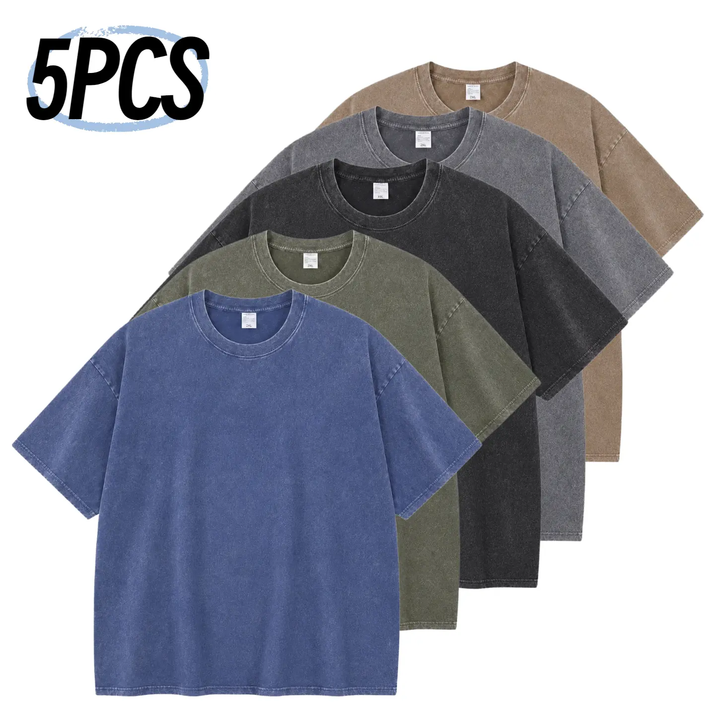 Men’s 1/5 Pack Acid Wash Oversized T-Shirts, Soft Breathable Cotton Crew Neck Short Sleeve Tees, Loose Fit Gym Workout Summer Tops Streetwear Aesthetic Fabric