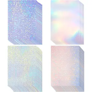 36 Sheets A4 Holographic Paper Sticker Transparent  Self Adhesive Film 11.7 x 8.3 Inches (, Dot, Colorful, Star)