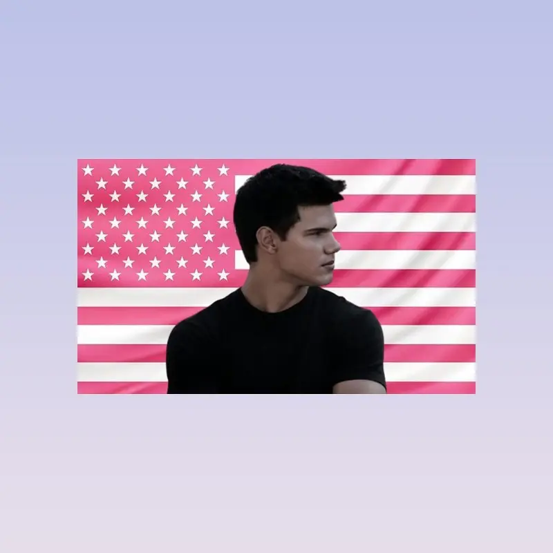1pc Jacob Black Character Rectangular Pink US Pride American Flag Fabric Tapestry - Twilight Werewolf Art Wall Decor, Dorm Room Gift, Instant Room Flair Home Banner