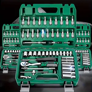 46pcs green all-in-one car repair tool set, suitable for multi-function combination manual wrench set, Socket Wrench Set, Socket Wrench Kit, suitable for cars, bicycles and motorcycles