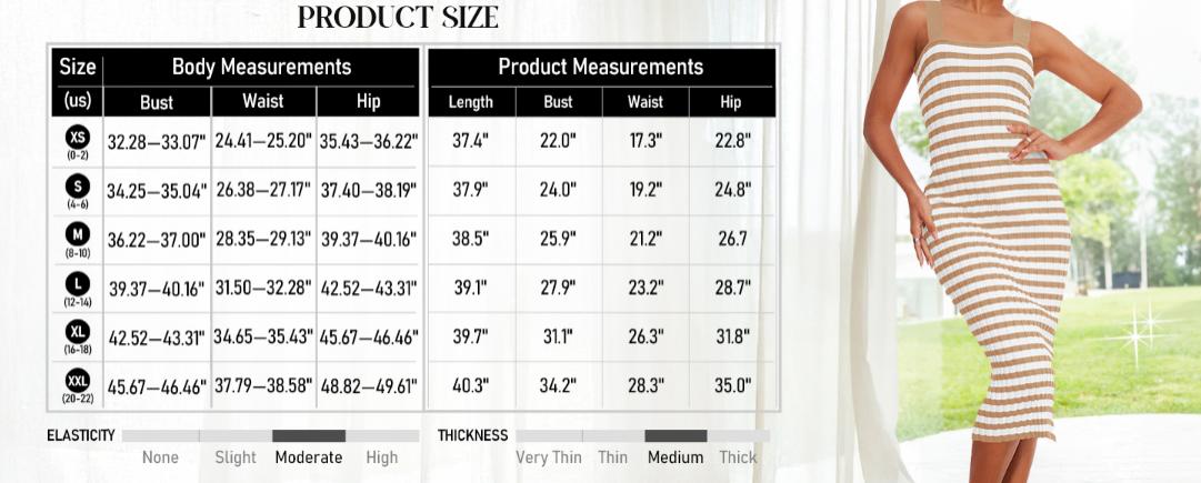 MEROKEETY Women's 2026 Summer Bodycon Midi Dress Vacation Sleeveless Striped Ribbed Knit Sweater Dresses