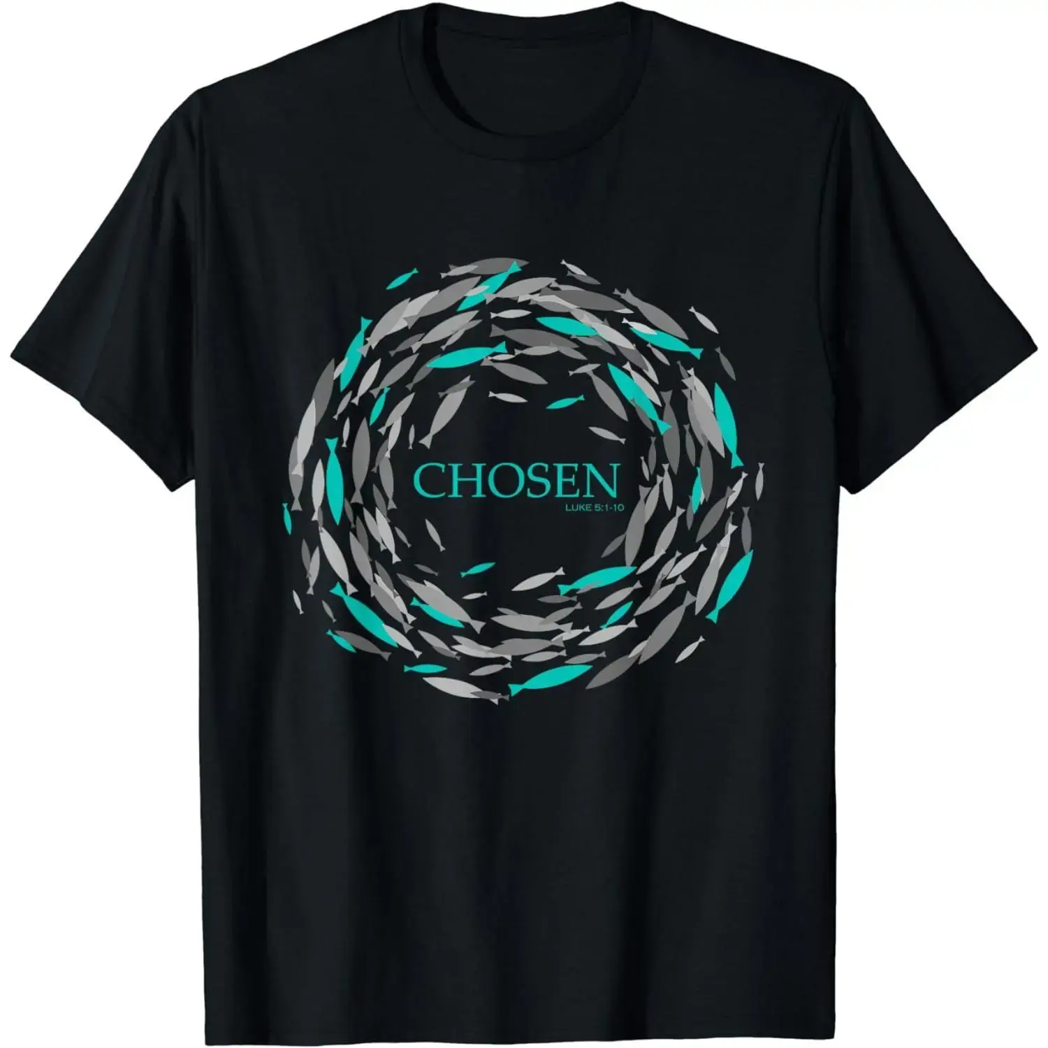 Women's Crew Neck Short-Sleeve Casual Cotton T-Shirt - "CHOSEN x Fish" Graphic, Fitted/Loose/Slim Options, Print-On-Demand Custom Design, Casual Wear Top, Check Size Chart, Round Neck