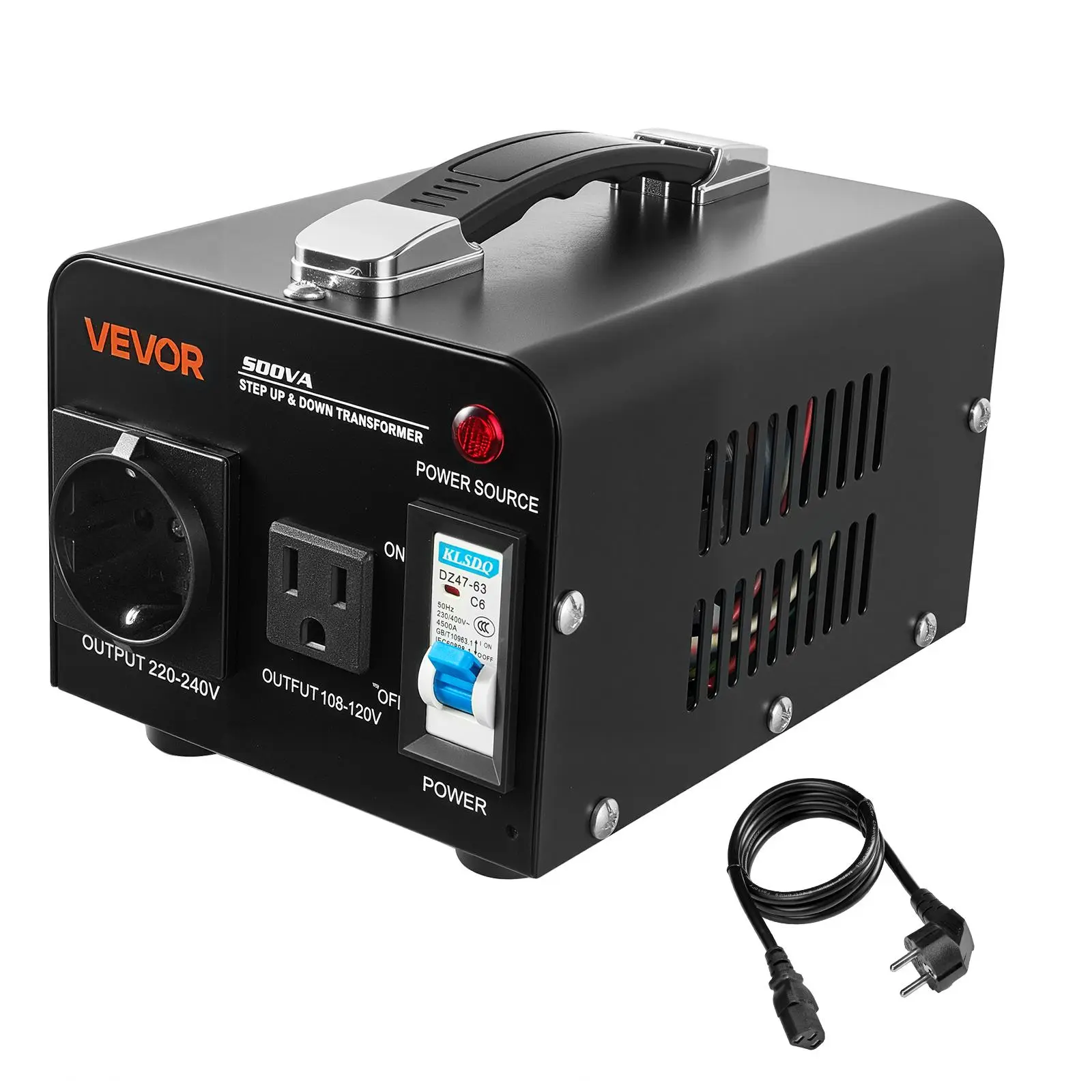 【Summerfinds】VEVOR Voltage Converter Transformer,500VANot for EV Charging，Heavy Duty Step Up/Down Power TransformerConvert from 110V to 220V and 220V to 110Vwith US OutletEU OutletPower CordCircuit Breaker Protection